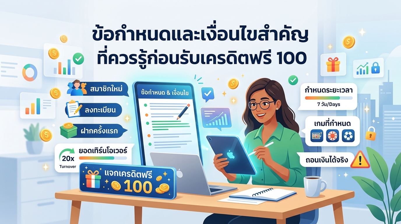 ข้อกำหนดและเงื่อนไขสำคัญที่ควรรู้ก่อนรับแจกเครดิตฟรี 100